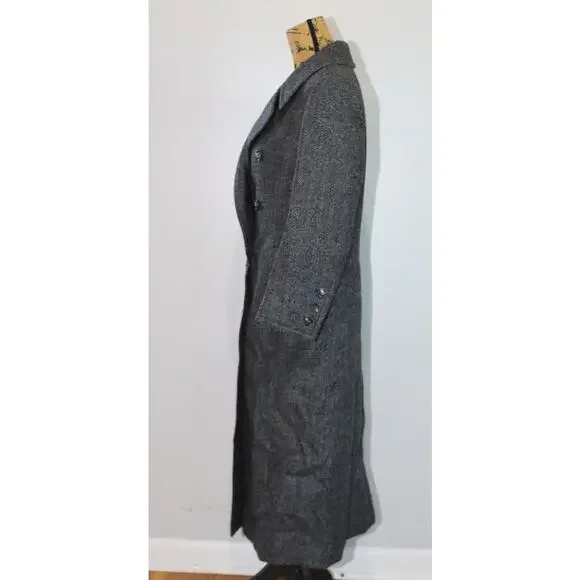 Vtg Saint Laurent Rive Gauche Gray Wool Herringbone Double Breasted Overcoat S